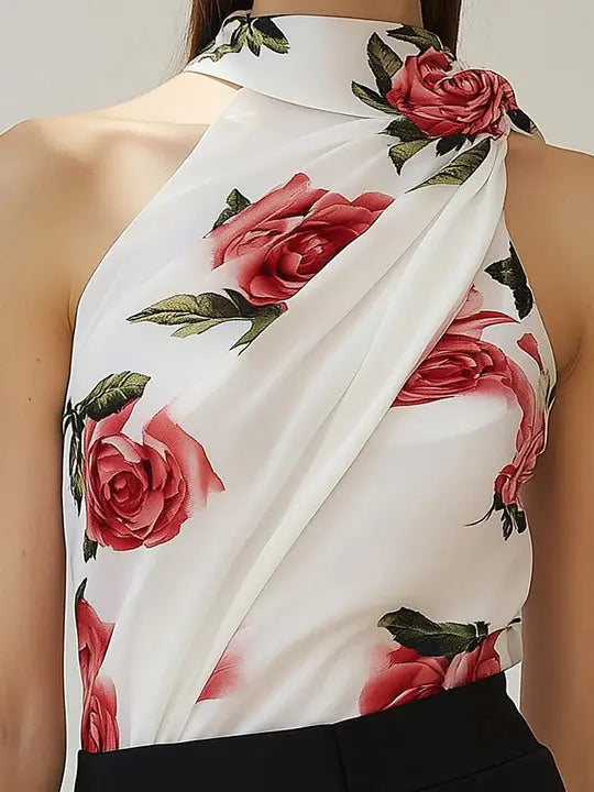 Gül Desenli Askılı Bluz - Decostal