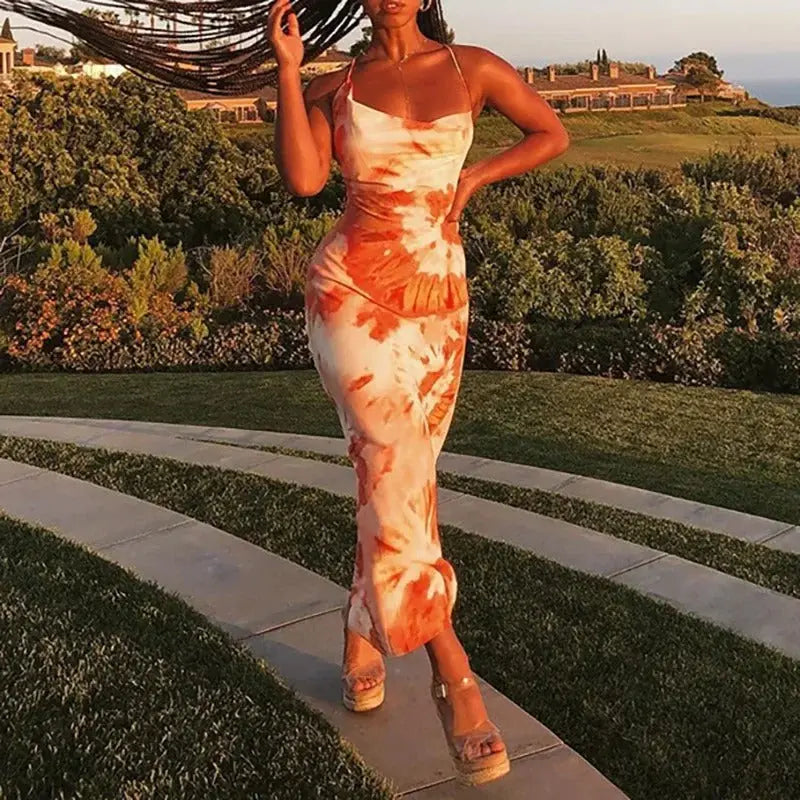 Turuncu Aura Midi Elbise - Decostal