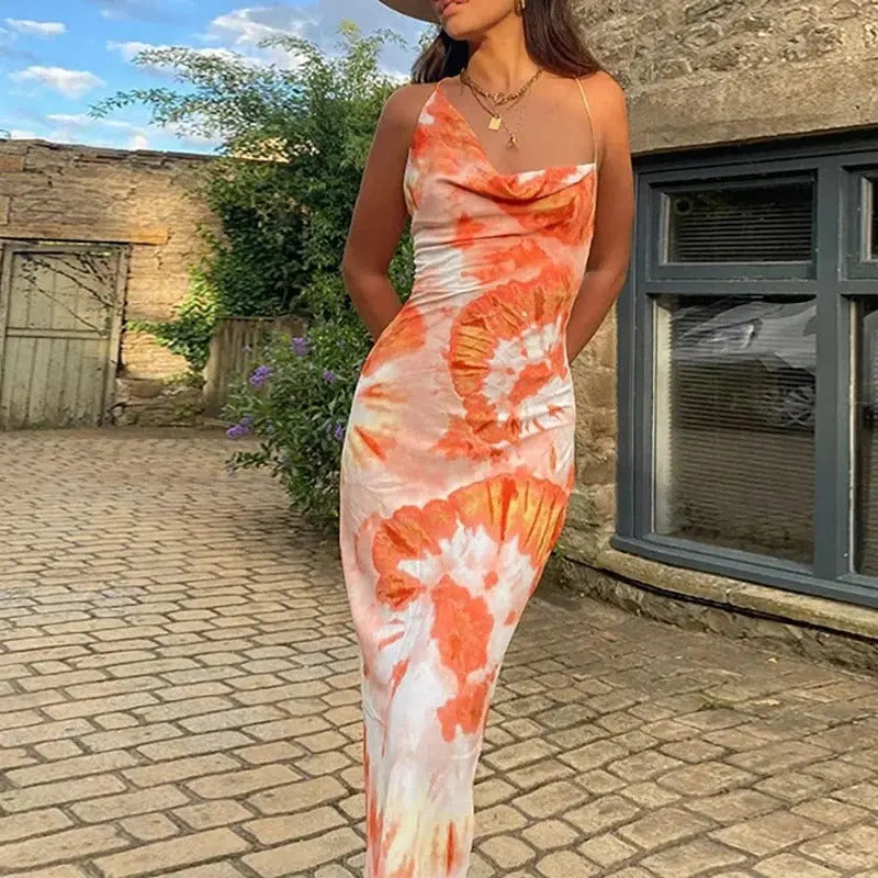 Turuncu Aura Midi Elbise - Decostal